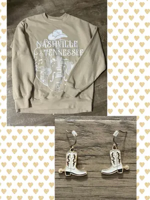 Women’s Nashville Tennessee Sweatshirt - Lucky Brand cowboy boots earrings thumbnail 2