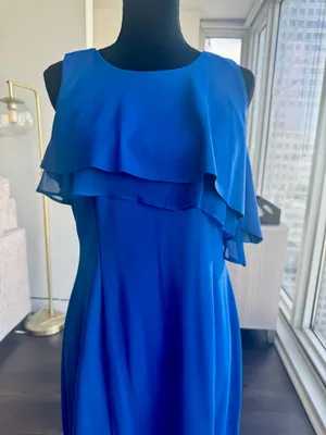 Nordstrom Taylor Bright Blue Ruffle Sleeveless Shift Dress Size 10 NEW! thumbnail 2
