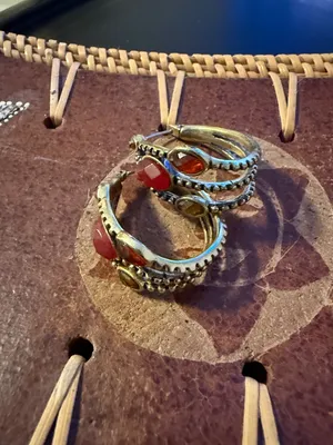 Sterling-Style Red and Amber Stone Drop Earrings thumbnail 2