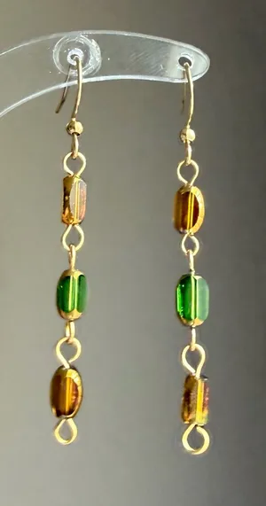 Handmade glass beads fairy whimsy dainty unique dangle earrings🌀🌙 thumbnail 1