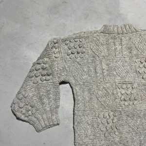 Blarney Woollen Mills Aran Knit Sweater Cream Pure Wool Ireland Women's SZ L thumbnail 7