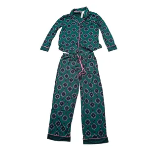Room Service Shawl Collar Pajama Set Green Geo Womens Medium thumbnail 2