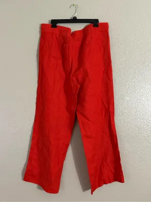 LOFT Women’s 12 Orange 100% Linen Wide Leg Tassel Drawstring Pull On Beach Pants thumbnail 7