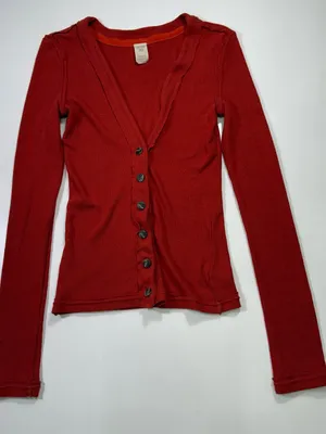 We The Free Ribbed Button-Front Long Sleeve Top in Rust thumbnail 2