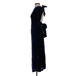 Bardot Navy Blue Velvet Open Back Tie Midi Dress XS Dark Romance Whimsigoth thumbnail 7