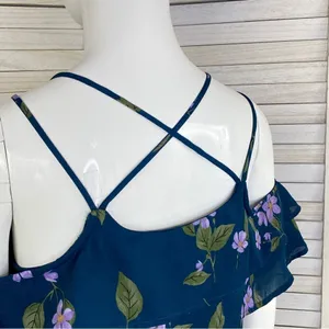 Mi Ami Francesca’s Floral‎ Cold Shoulder Tiered Ruffle Shift Dress Teal XS thumbnail 6