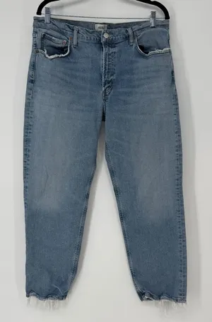 AGOLDE Distressed Crop Jeans Womens 32 Raw Hem Light Wash Straight‎ 90s thumbnail 1