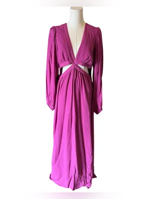 Showpo - Paige Maxi Dress Orchid Purple Cutout Balloon Sleeve Gown Sz US 10 thumbnail 3