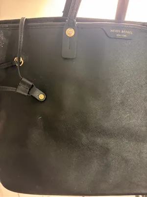henri bendel Black Leather Tote with Gold Logo Charm thumbnail 3