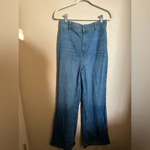 Free People Mindy Flare Leg High Rise Raw Hem Jeans‎ sz 29 Indigo Blue thumbnail 4