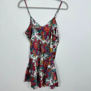Vibrant Retro Floral Print Mini Slip Dress Chemise Nightie‎ Spaghetti Straps thumbnail 4