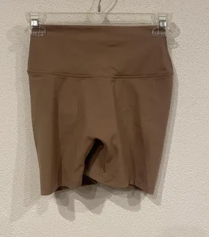 CSB Shorts Womens Medium Brown Biker High Rise Ruched Elastic Waist thumbnail 1