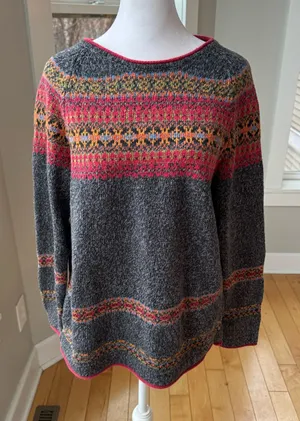Vintage 90’s Erika & Co Grey Red Ramie Cotton Fair Isle Sweater Small thumbnail 1