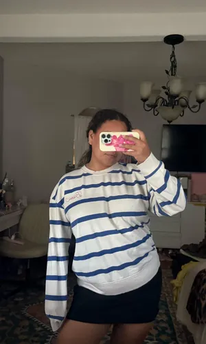 Blue & white striped sweater crewneck coastal summer thumbnail 1