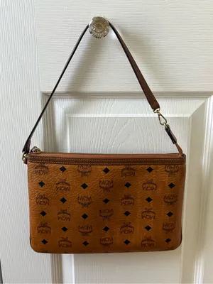 MCM Visetos Liz Shopper Tote Pouch in Cognac thumbnail 1