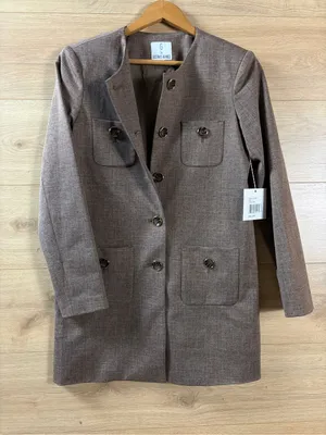 Gustavo Arango Collarless Menswear Style Blazer Jacket Size 4 Brown thumbnail 4