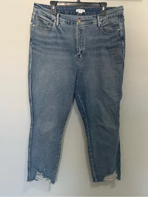 GOOD AMERICAN Good Curve Straight Leg Jeans Distressed Ripped Hem Size 18 thumbnail 2