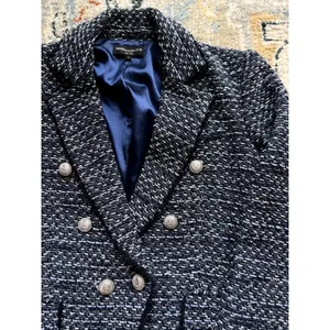 Generation Love Eliza Tweed Blazer Jacket in Navy Blue Melange Size S thumbnail 4