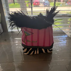 Vintage Blue Devil Pink Striped Martini Zebra Trim Faux Fur Tote Purse thumbnail 3