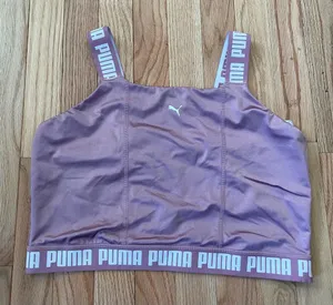 Puma Crop Top Womens Large Pink White Spell Out Logo Training Strong Gym Pilates thumbnail 1