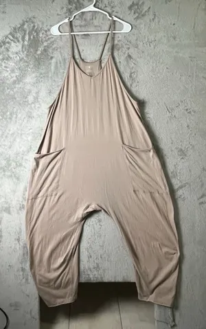 Free People FP Movement Mocha Brown Harem Jumpsuit Romper Drop Crotch Size L thumbnail 1