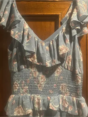 NWOT Floret Studios sz Small Blue Floral Ruffle Maxi Dress with Smocked Waist thumbnail 7