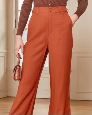 Lulus On Breezy Street Rust Orange High Rise Wide‎ Leg Flowy Linen blend Pants thumbnail 1