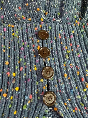 Vintage POL Blue Confetti Knit Cardigan Sweater Boho Button Front Women’s L thumbnail 3