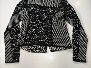 Moth Anthropologie Black & White Jacquard Moto Jacket with Asymmetrical Zipper thumbnail 9