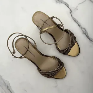 WHBM Crystal Embellished Strappy Heels Bronze Metallic Size 8 thumbnail 3