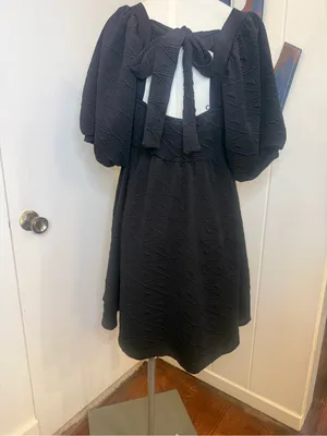 FREE PEOPLE Black Square-Neck Puff Sleeve Dress Size Medium thumbnail 2