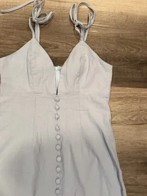 Nasty Gal Women’s Light Blue Cotton V-Neck A-Line Midi Button Dress Size 4 thumbnail 2