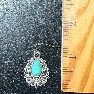 Earrings Boho Dangle Drop Silver Tone With Faux Turquoise New thumbnail 4