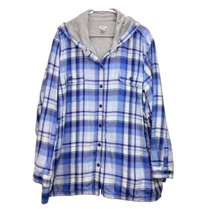 LL Bean Blue Plaid Sherpa Lined Flannel Hoodie Shirt Jacket Shacket Pockets 3X thumbnail 2