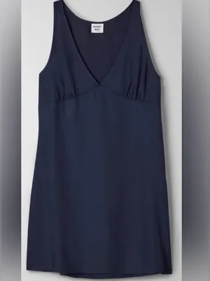 Aritzia Sunday Best Theo Dress Navy Blue V-Neck Mini Fit & Flare Dress Medium thumbnail 3