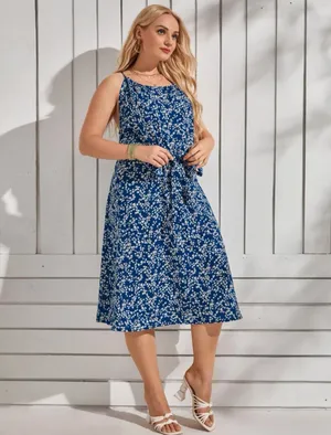 Plus Ditzy Floral Belted Cami Dress thumbnail 4