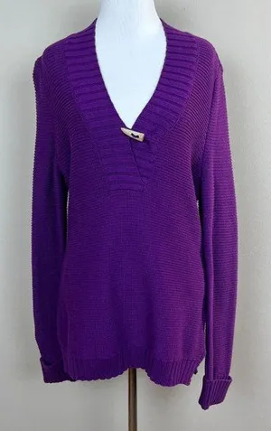 Lauren Ralph Lauren Sweater L Purple Toggle‎ Button Shawl V-Neck Knit Womens New thumbnail 1