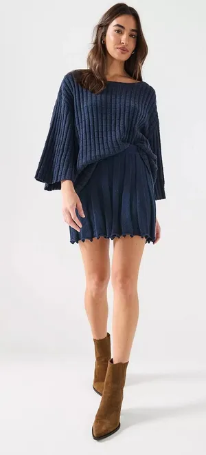 Free People Beach NWT Kenzie Sweater & Skirt Set in Darkest Night Navy S thumbnail 1