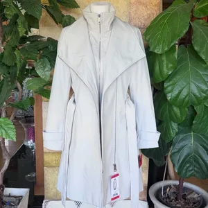 Halston Heritage NEW Halston Women's Belted Wrap Silver Collared Trench Coat With Pockets, Size M thumbnail 9