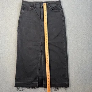 GAP Women's Size 6 / 28 Black Wash Denim Maxi Skirt Raw Hem Front Slit Stretch thumbnail 4