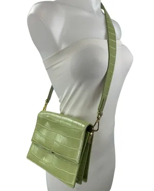 JW Pei Mini Flap Green Croc Faux Leather Vegan Crossbody Strap Bag Handbag OS thumbnail 1
