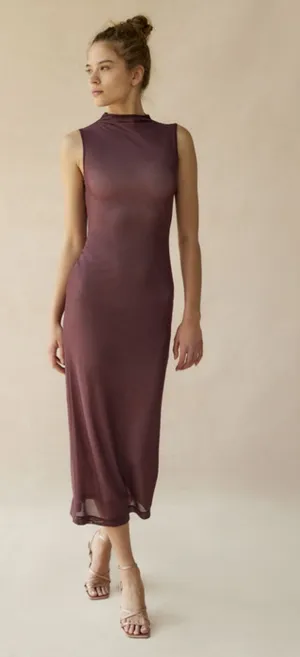 Brown midi mock neck dress thumbnail 1