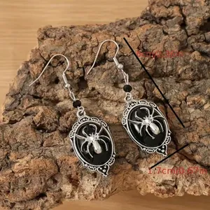 Gothic Retro Style Black Gemstone Spider Earrings Faux Fashion Jewelry‎ thumbnail 6