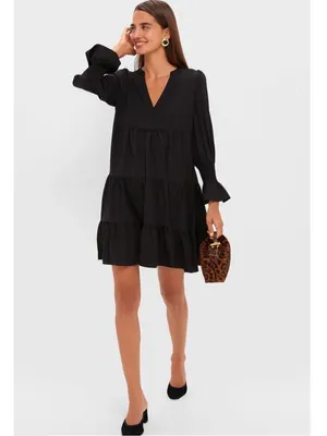 Tuckernuck Pomander Place Kenzo Dress Black Tiered Smocked Cuff Small thumbnail 3