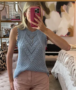 Another Love Light Blue Crochet Tank Top thumbnail 1