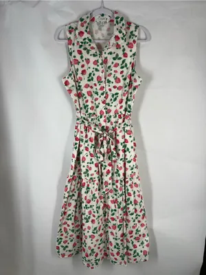 J.Crew Strawberry Print Collared Midi Dress Belted Size 10 thumbnail 2