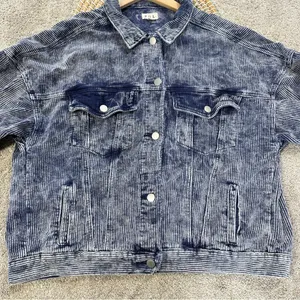 POL Women’s Corduroy Denim Button Down Trucker Jacket in Vintage Wash Blue M thumbnail 6