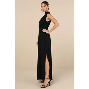 Lulus Classic Elegance Black Chiffon Sleeveless Mock Neck Maxi Dress Size XL thumbnail 3