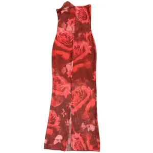 Meshki Aphrodite Strapless Mesh Dress Red Rose Floral Print Midi Bodycon Size XS thumbnail 4
