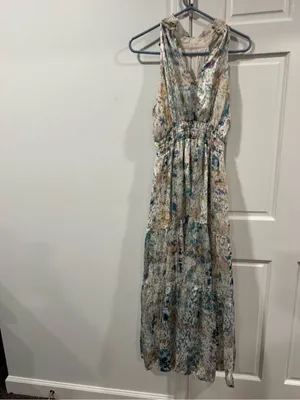Anthropologie Halter Midi Dress in Light Blue Watercolor thumbnail 4